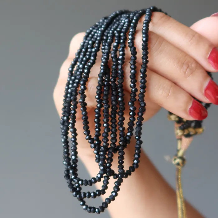 Necklaces Satin Crystals Spinel Necklace Black Empress Gem Faceted 5Strand