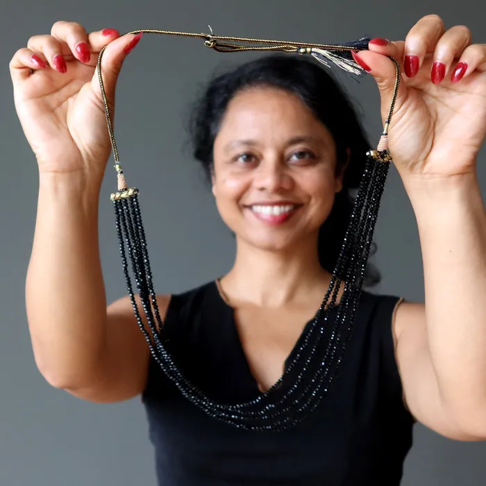Necklaces Satin Crystals Spinel Necklace Black Empress Gem Faceted 5Strand