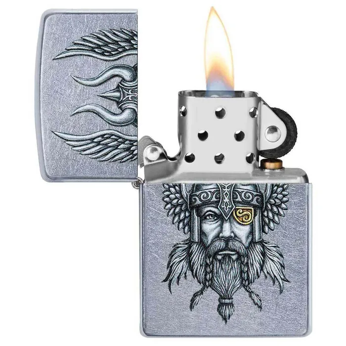 Necklaces Zippo Zippo Windproof Lighter Viking Warrior Design Street Chrome Finish 29871