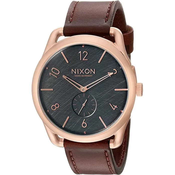 Nixon Mens Quartz Watch C45 Rose Gold Case Brown Leather Strap A4651890 NIXON Watches Nixon Mens Quartz Watch C45 Rose Gold Case Brown Leather Strap A4651890 NIXON Watches