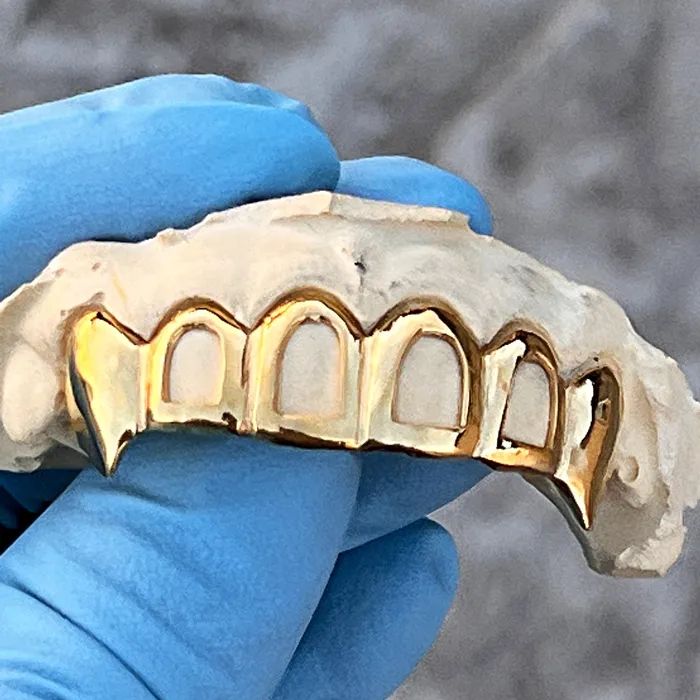 Real 10K Gold FourOpen Vampire Fang Custom Grillz Bling Cartel Admin Rings