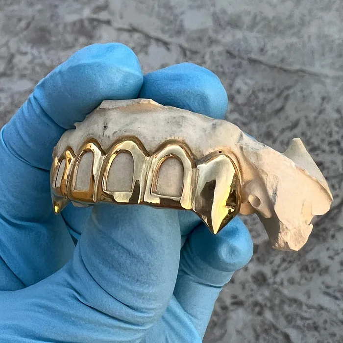 Real 10K Gold FourOpen Vampire Fang Custom Grillz Bling Cartel Admin Rings