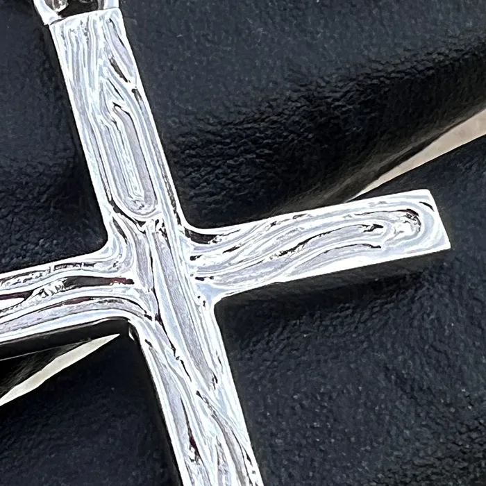 Real Solid 925 Sterling Silver Cross Pendant Simulated Wood Grain 2 Harlem Necklaces