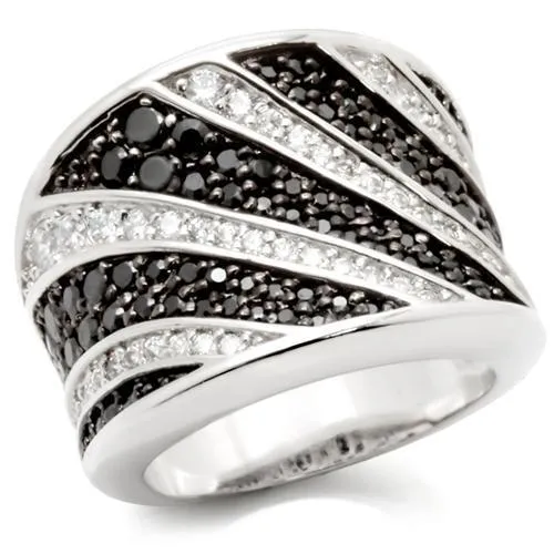 Rings Alamode 0W242 Rhodium Ruthenium Brass Ring with AAA Grade CZ in Jet
