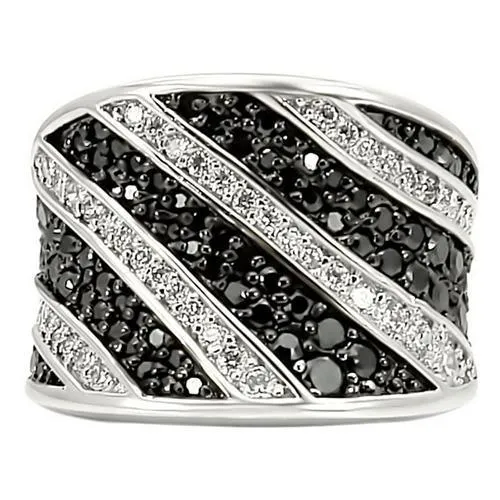 Rings Alamode 0W242 Rhodium Ruthenium Brass Ring with AAA Grade CZ in Jet