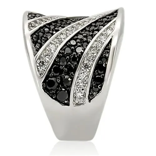 Rings Alamode 0W242 Rhodium Ruthenium Brass Ring with AAA Grade CZ in Jet