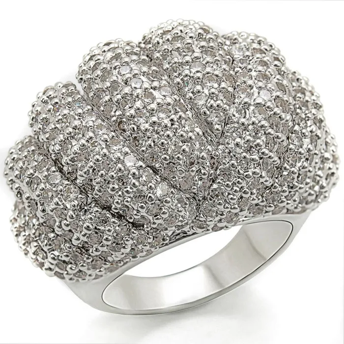 Rings Alamode 1W020 Rhodium Brass Ring with AAA Grade CZ in Clear