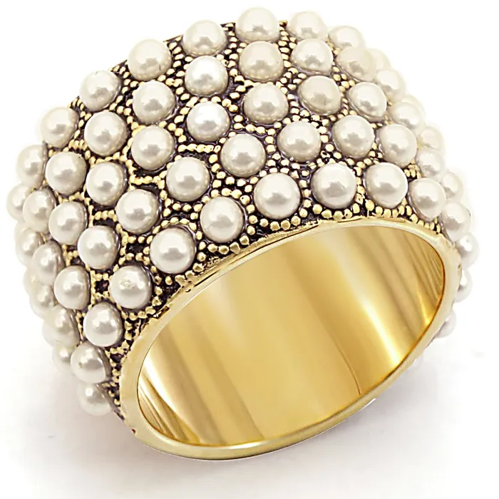 Rings Alamode 1W057 Gold Brass Ring with Synthetic Pearl in Citrine Yellow