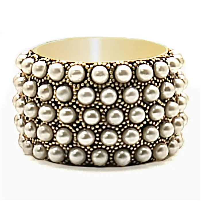 Rings Alamode 1W057 Gold Brass Ring with Synthetic Pearl in Citrine Yellow