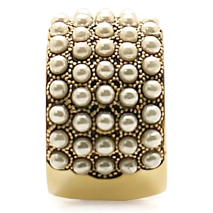 Rings Alamode 1W057 Gold Brass Ring with Synthetic Pearl in Citrine Yellow