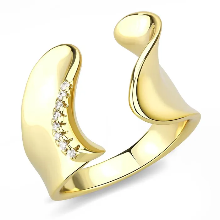 Rings Alamode 3W1475 Gold Brass Ring with AAA Grade CZ in Clear