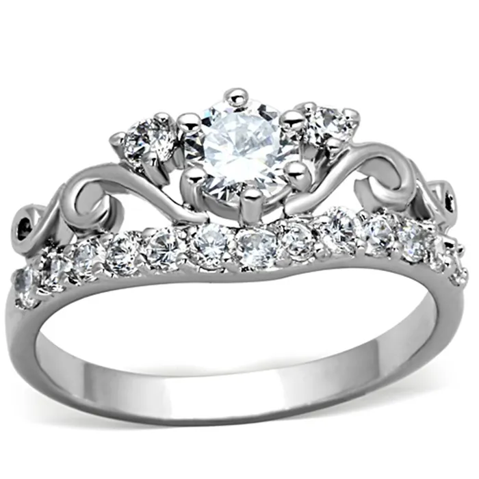 Rings Alamode 3W483 Rhodium Brass Ring with Top Grade Crystal in Clear