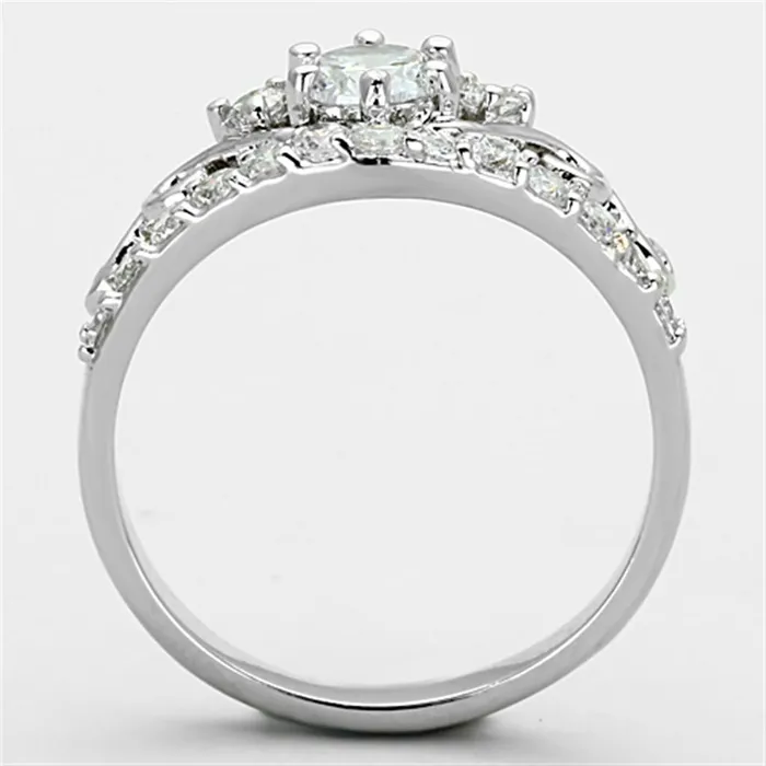 Rings Alamode 3W483 Rhodium Brass Ring with Top Grade Crystal in Clear