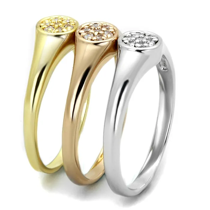Rings Alamode 3W862 Rhodium Gold Rose Gold Brass Ring with AAA Grade CZ in Clear