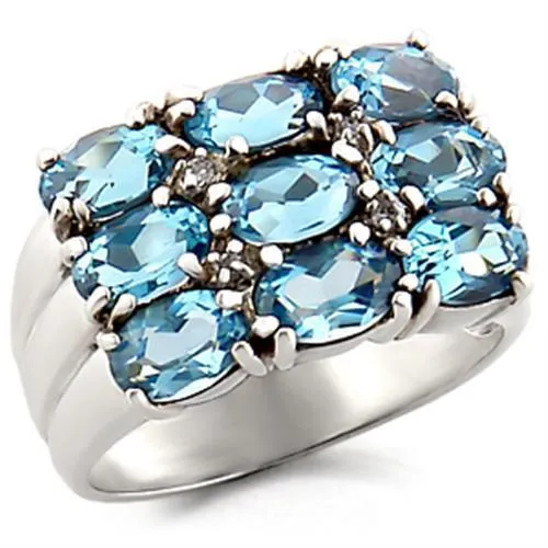 Rings Alamode 6X002 HighPolished 925 Sterling Silver Ring with Synthetic Spinel in Sea Blue