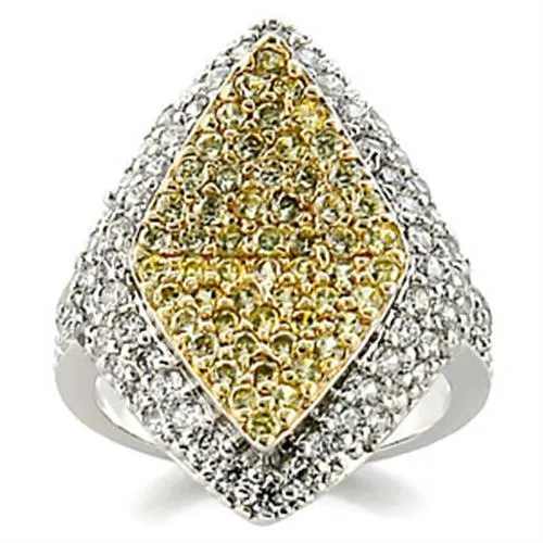 Rings Alamode 9W153 Reverse TwoTone Brass Ring with AAA Grade CZ in Clear
