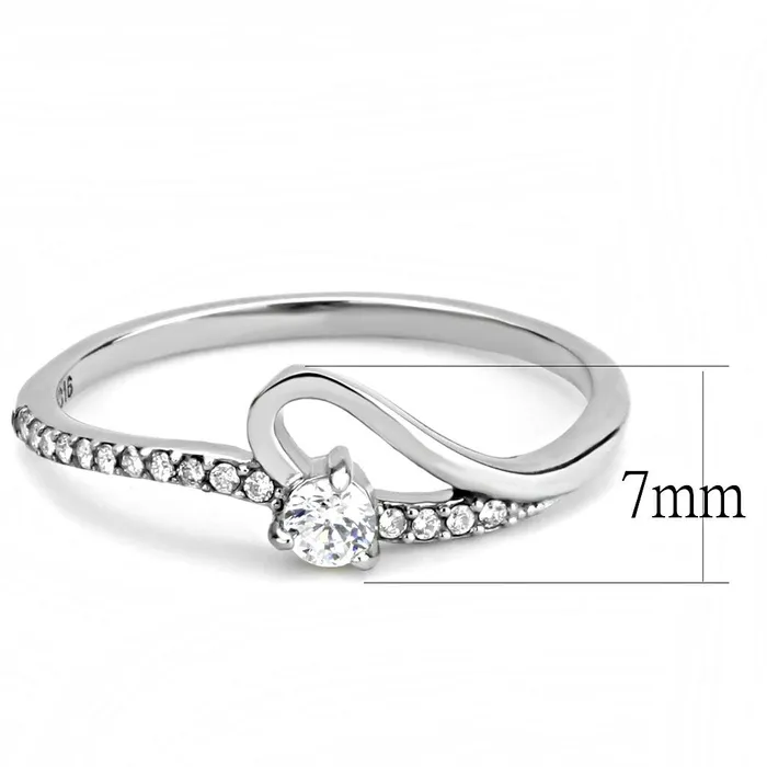 Rings Alamode DA148 High polished no plating Stainless Steel Ring with AAA Grade CZ in Clear
