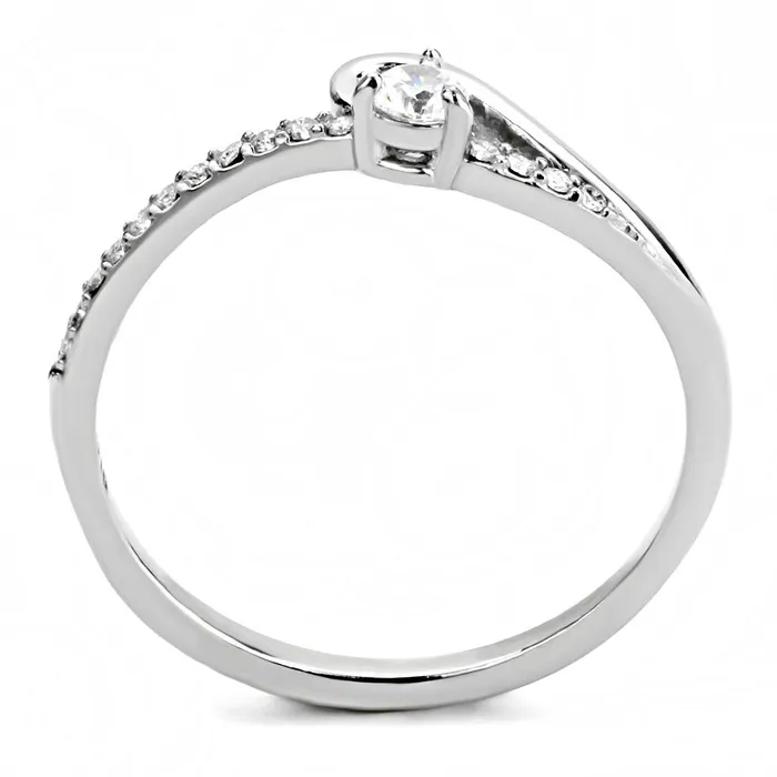 Rings Alamode DA148 High polished no plating Stainless Steel Ring with AAA Grade CZ in Clear