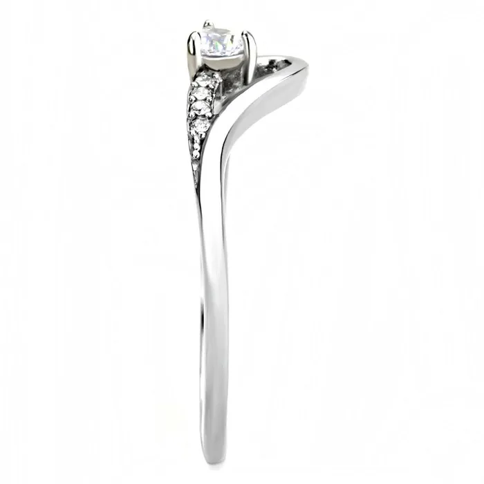 Rings Alamode DA148 High polished no plating Stainless Steel Ring with AAA Grade CZ in Clear