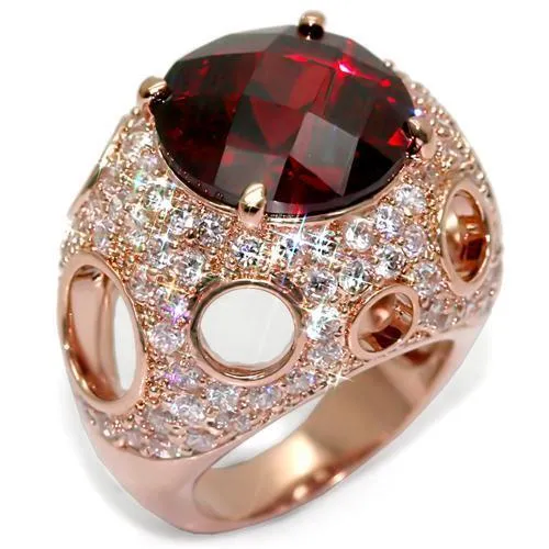 Rings Alamode LO1507 Rose Gold Brass Ring with AAA Grade CZ in Garnet