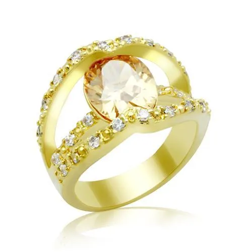 Rings Alamode LO2098 Gold Brass Ring with AAA Grade CZ in Champagne