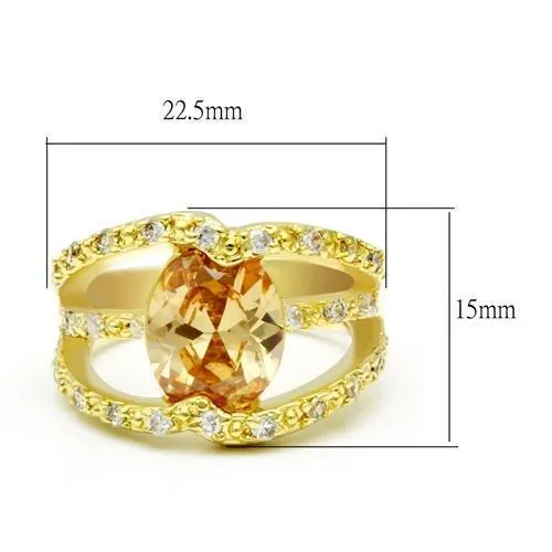 Rings Alamode LO2098 Gold Brass Ring with AAA Grade CZ in Champagne