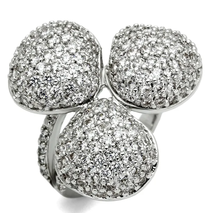 Rings Alamode LO2526 Rhodium Brass Ring with AAA Grade CZ in Clear