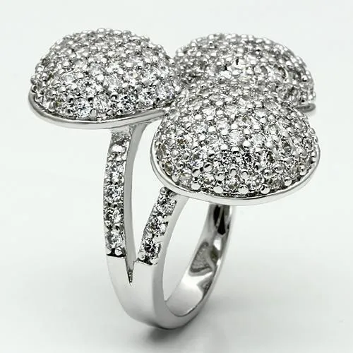 Rings Alamode LO2526 Rhodium Brass Ring with AAA Grade CZ in Clear
