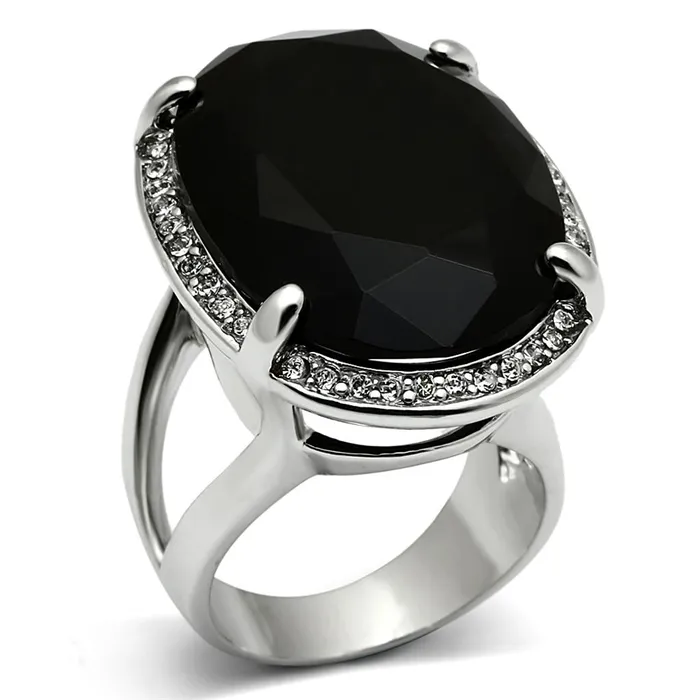 Rings Alamode LO3534 Rhodium Brass Ring with Synthetic Synthetic Glass in Jet Rings Alamode LO3534 Rhodium Brass Ring with Synthetic Synthetic Glass in Jet