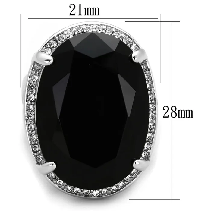 Rings Alamode LO3534 Rhodium Brass Ring with Synthetic Synthetic Glass in Jet