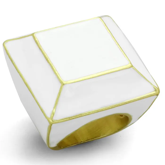 Rings Alamode LO3604 Gold Brush Brass Ring with Epoxy in White