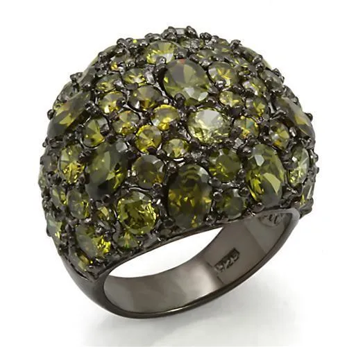 Rings Alamode LOS291 Ruthenium 925 Sterling Silver Ring with AAA Grade CZ in Olivine color Rings Alamode LOS291 Ruthenium 925 Sterling Silver Ring with AAA Grade CZ in Olivine color