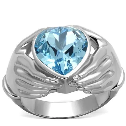 Rings Alamode TK1775 High polished no plating Stainless Steel Ring with Top Grade Crystal in Sea Blue Rings Alamode TK1775 High polished no plating Stainless Steel Ring with Top Grade Crystal in Sea Blue