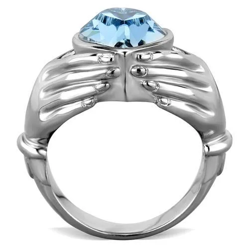 Rings Alamode TK1775 High polished no plating Stainless Steel Ring with Top Grade Crystal in Sea Blue