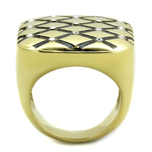 Rings Alamode TK1886 IP GoldIon Plating Stainless Steel Ring with Top Grade Crystal in Clear