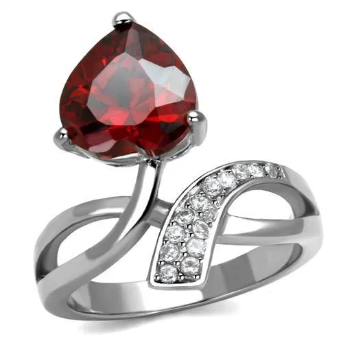 Rings Alamode TK2863 High polished no plating Stainless Steel Ring with AAA Grade CZ in Garnet Rings Alamode TK2863 High polished no plating Stainless Steel Ring with AAA Grade CZ in Garnet