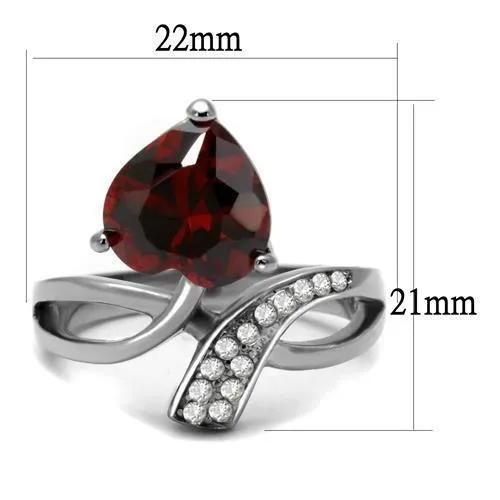 Rings Alamode TK2863 High polished no plating Stainless Steel Ring with AAA Grade CZ in Garnet