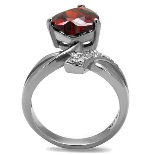 Rings Alamode TK2863 High polished no plating Stainless Steel Ring with AAA Grade CZ in Garnet