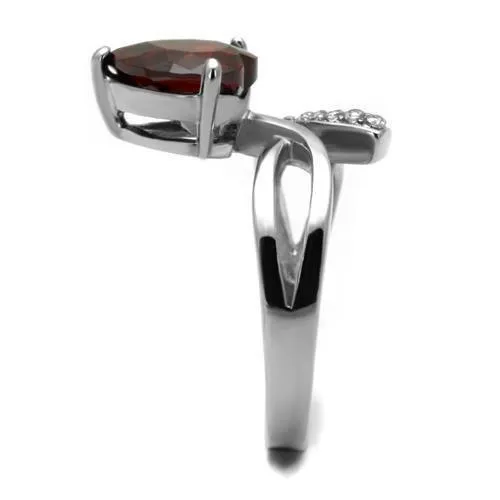 Rings Alamode TK2863 High polished no plating Stainless Steel Ring with AAA Grade CZ in Garnet