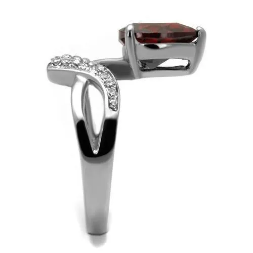 Rings Alamode TK2863 High polished no plating Stainless Steel Ring with AAA Grade CZ in Garnet
