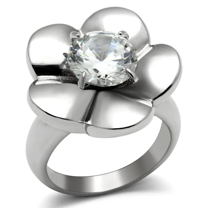 Rings Alamode TK477 High polished no plating Stainless Steel Ring with AAA Grade CZ in Clear Rings Alamode TK477 High polished no plating Stainless Steel Ring with AAA Grade CZ in Clear