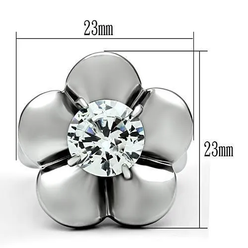Rings Alamode TK477 High polished no plating Stainless Steel Ring with AAA Grade CZ in Clear