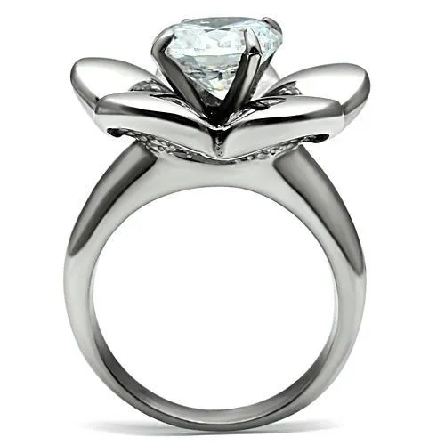 Rings Alamode TK477 High polished no plating Stainless Steel Ring with AAA Grade CZ in Clear