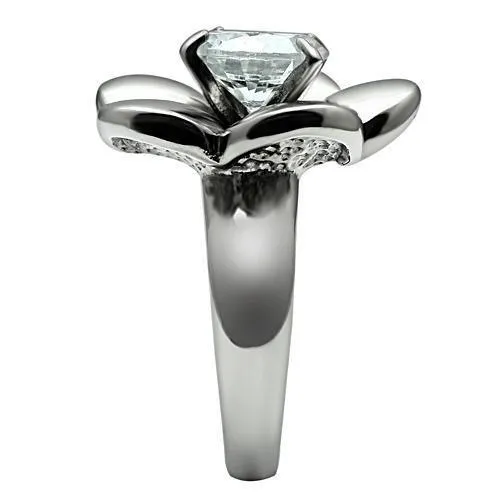 Rings Alamode TK477 High polished no plating Stainless Steel Ring with AAA Grade CZ in Clear