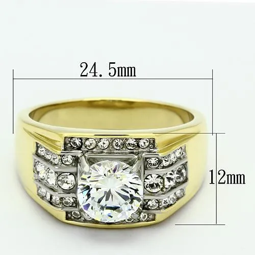 Rings Alamode TK736 TwoTone IP Gold Ion Plating Stainless Steel Ring with AAA Grade CZ in Clear