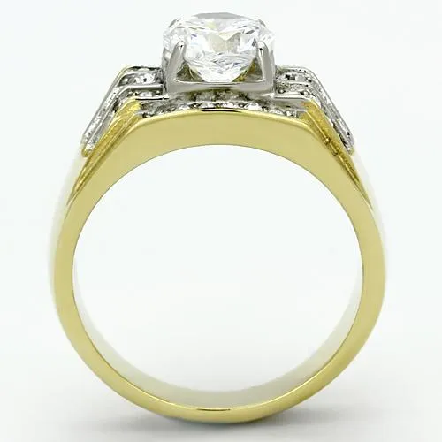 Rings Alamode TK736 TwoTone IP Gold Ion Plating Stainless Steel Ring with AAA Grade CZ in Clear