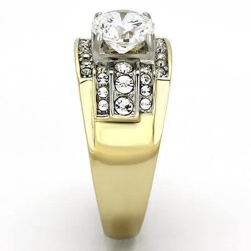Rings Alamode TK736 TwoTone IP Gold Ion Plating Stainless Steel Ring with AAA Grade CZ in Clear