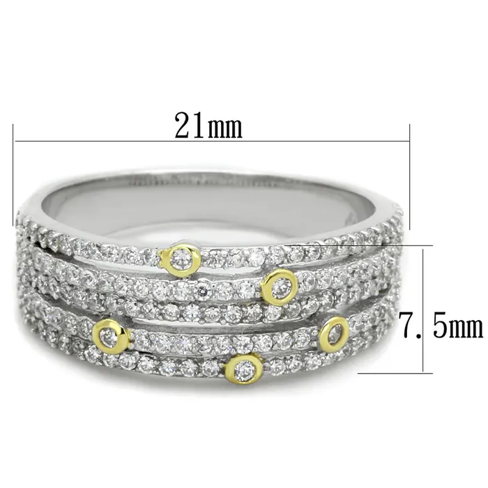 Rings Alamode TS251 Reverse TwoTone 925 Sterling Silver Ring with AAA Grade CZ in Clear
