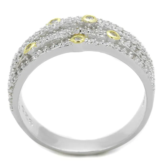 Rings Alamode TS251 Reverse TwoTone 925 Sterling Silver Ring with AAA Grade CZ in Clear