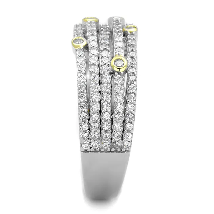 Rings Alamode TS251 Reverse TwoTone 925 Sterling Silver Ring with AAA Grade CZ in Clear